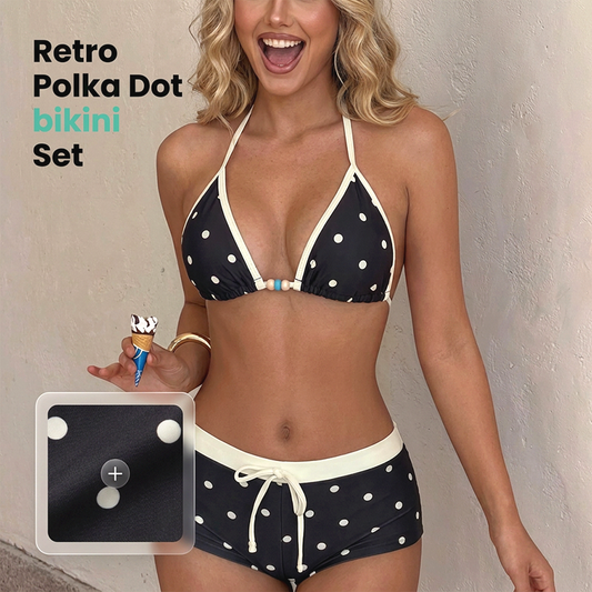 Polka dots mintás, hátsó nyaknál megkötős bikini szett 👙