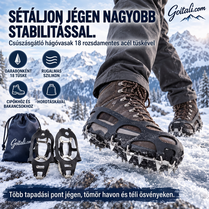 ❄️50% kedvezmény🥾 Csúszásgátló Bakancsvédő 18 rozsdamentes acél tüskével – jégre és hóra
